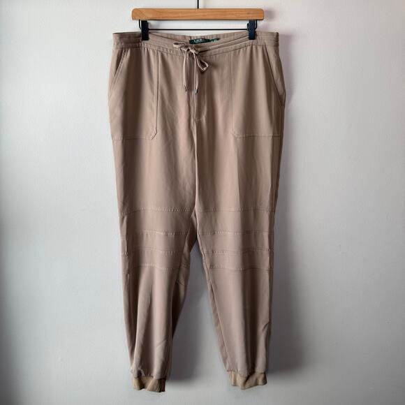 Lauren Ralph Lauren Women's Drawstring Jogger Pants Tan Size 12 - Picture 1 of 9
